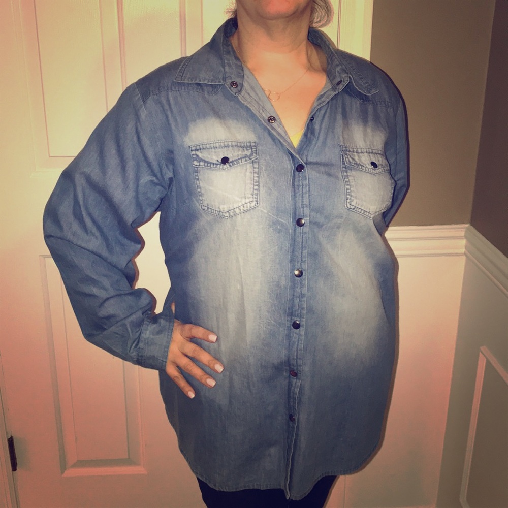 Fashion to Figure Distressed Denim Buttoned Down